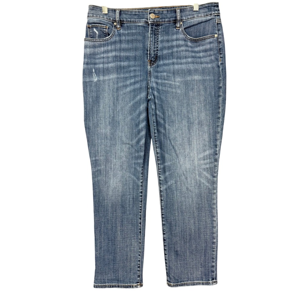 Chicos So Slimming Girlfriend Slim Leg Crop Jeans 1 Womens 8 Blue Denim Stretch